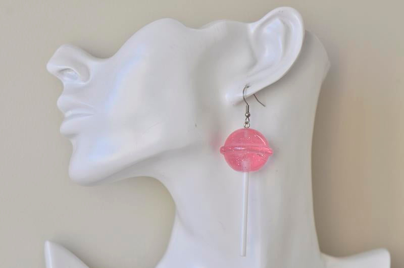 Lollipop Candy Novelty Fun Drop Dangle Earrings - Red