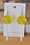 Lollipop Candy Novelty Fun Drop Dangle Earrings - Yellow Glitter