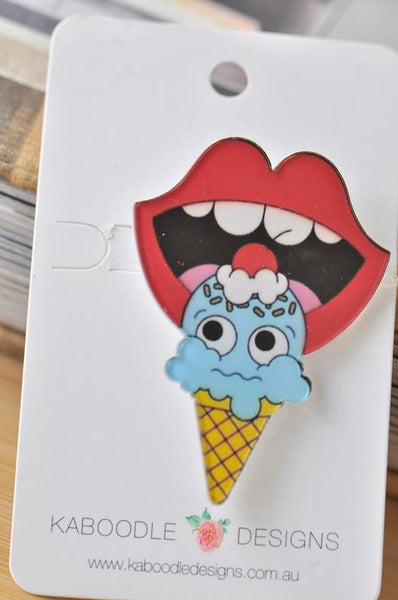 Acrylic Laser Cut Licking Lips Ice Cream Pin Brooch