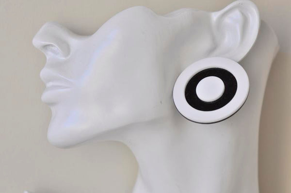 Circle Black and White Target Drop Dangle Earrings - Black and White