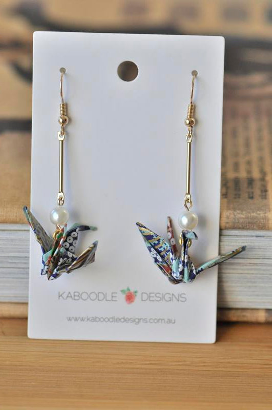 Origami Paper Crane Bird Novelty Fun Drop Dangle Earrings