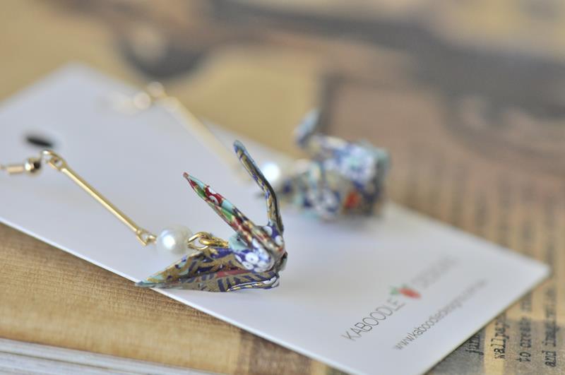 Origami Paper Crane Bird Novelty Fun Drop Dangle Earrings