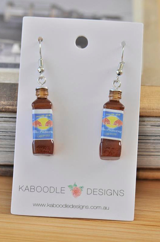 Thai Krating Daeng Red Bull Energy Drink Novelty Fun Drop Dangle Earrings