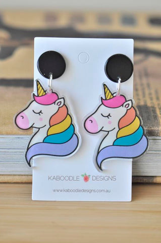 Acrylic Rainbow Unicorn Drop Dangle Earrings