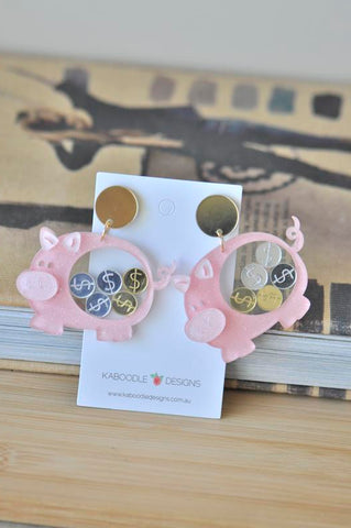 Acrylic Pig Piggy Bank Savings Money Drop Dangle Earrings