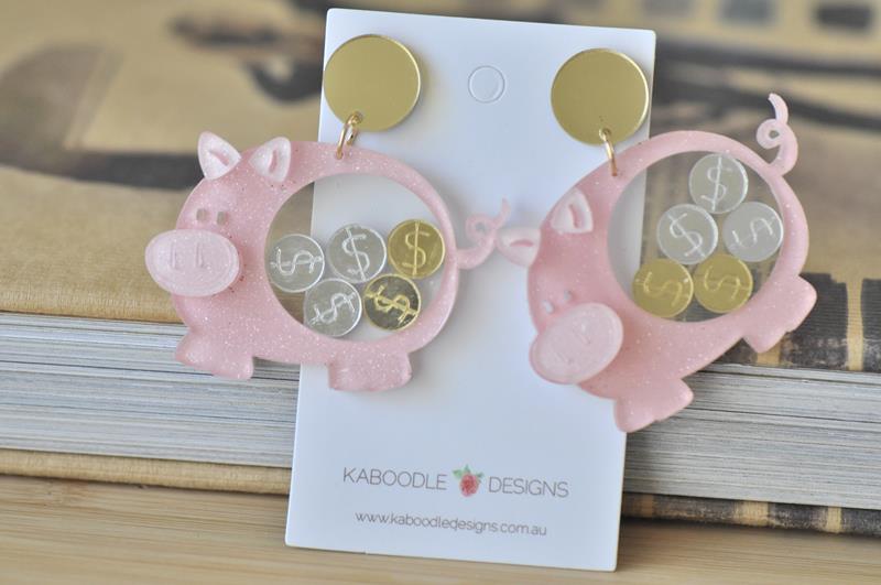 Acrylic Pig Piggy Bank Savings Money Drop Dangle Earrings