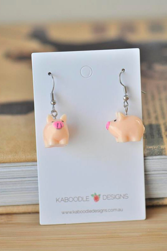 Resin Novelty Pig Dangle Drop Earrings