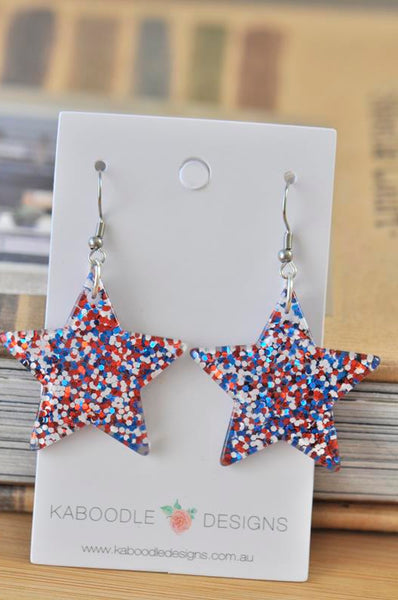 Miniature Glitter Star Dangle Drop Earrings - Rainbow