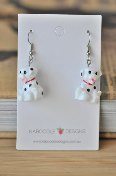 Resin Novelty Spotty Dog Dalmatian Dangle Drop Earrings