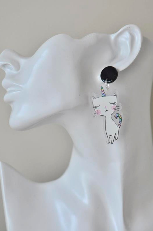 Acrylic Rainbow Cat Unicorn Drop Dangle Earrings