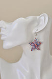 Miniature Glitter Star Dangle Drop Earrings - Rainbow