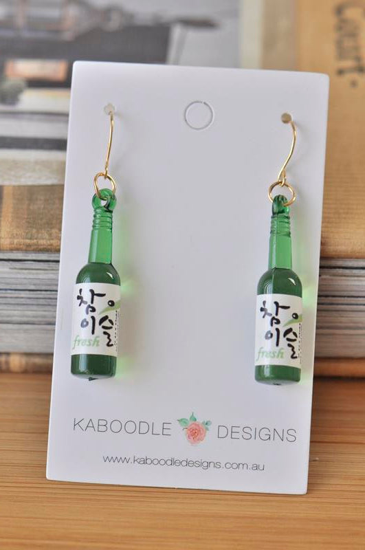 Korean Rice Wine Soju Drink alcohol Novelty Fun Drop Dangle Earrings