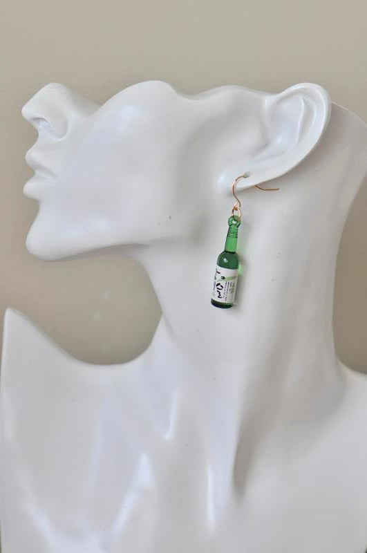 Korean Rice Wine Soju Drink alcohol Novelty Fun Drop Dangle Earrings