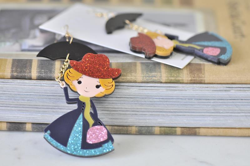 Acrylic Mary Poppins Drop Dangle Earrings