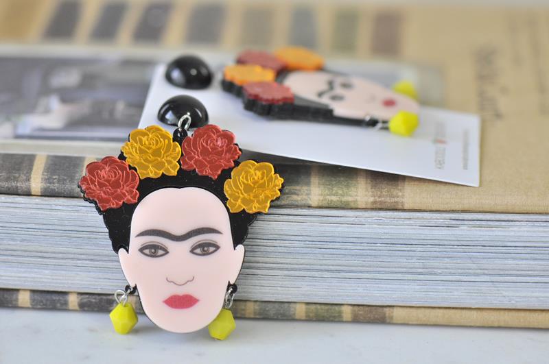Acrylic Frida Kahlo Roses Drop Dangle Earrings