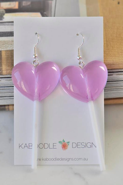 Lollipop Candy Novelty Fun Drop Dangle Earrings - Purple