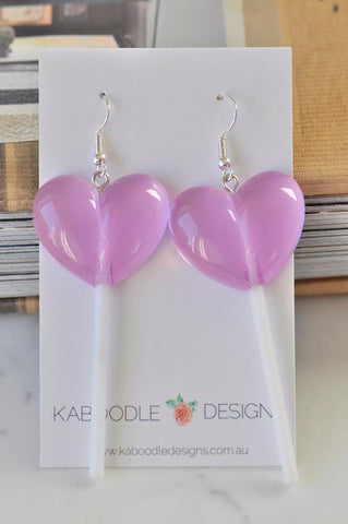 Lollipop Candy Novelty Fun Drop Dangle Earrings - Purple