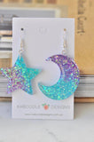 Glitter Star and Moon Dangle Drop Earrings