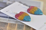 Resin Glitter Rainbow Heart Dangle Earrings