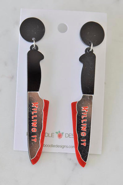 Acrylic Halloween Killing It Knife Drop Dangle Earrings