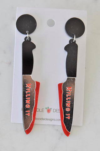 Acrylic Halloween Killing It Knife Drop Dangle Earrings