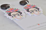 Acrylic Frida Kahlo Bubble Gum Drop Dangle Earrings