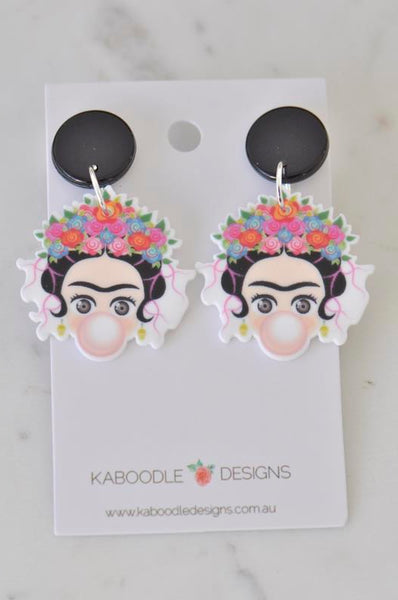 Acrylic Frida Kahlo Bubble Gum Drop Dangle Earrings