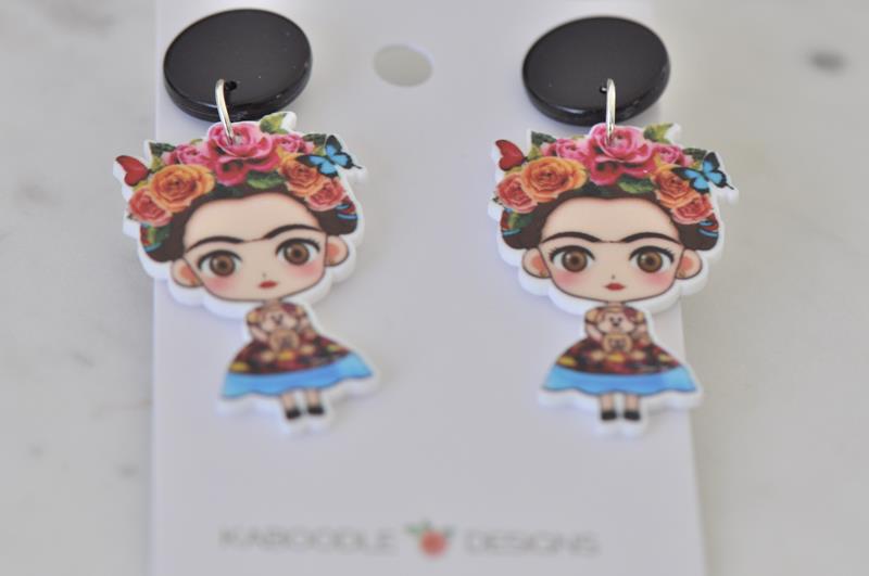 Acrylic Frida Kahlo Drop Dangle Earrings