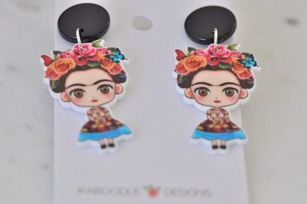 Acrylic Frida Kahlo Drop Dangle Earrings