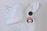 Acrylic Frida Kahlo Bubble Gum Drop Dangle Earrings