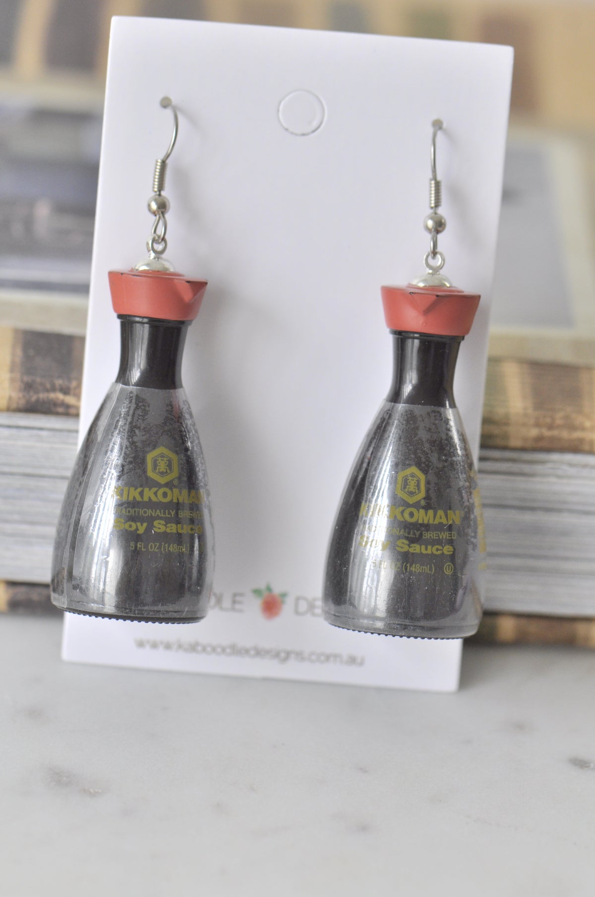 Novelty Fun 3D Kikkoman Soy Sauce Sushi Drop Dangle Earrings