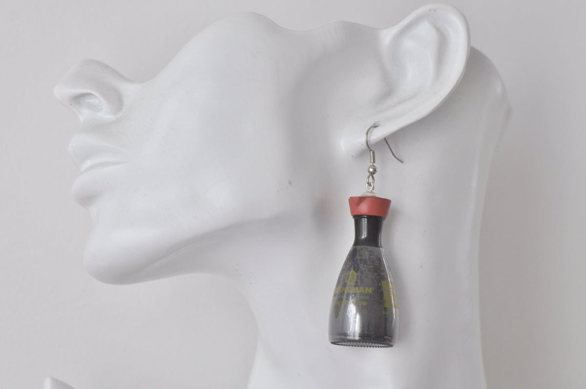 Novelty Fun 3D Kikkoman Soy Sauce Sushi Drop Dangle Earrings