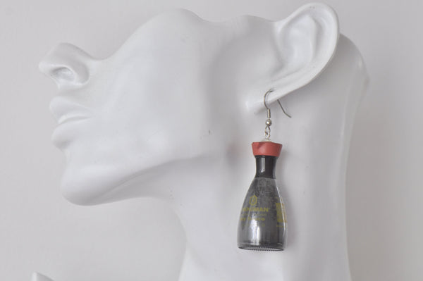 Novelty Fun 3D Kikkoman Soy Sauce Sushi Drop Dangle Earrings