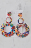 Acrylic Tile Marble Print Geometric  Circle Earrings - Rainbow