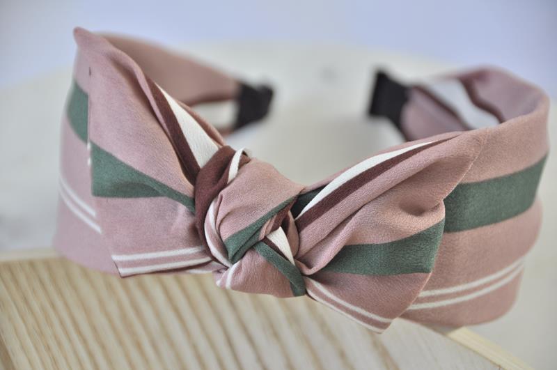 Fabric Bow Headband - Pink Striped Print