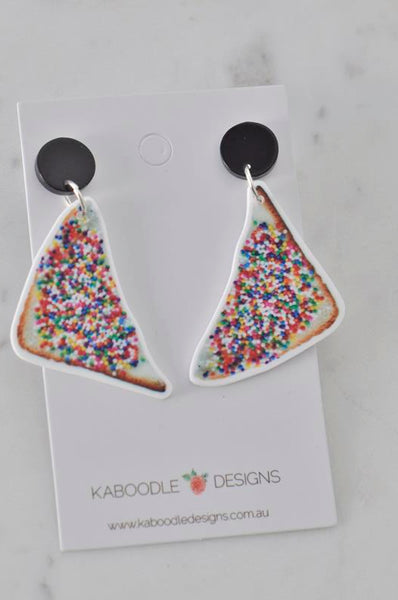 Acrylic Perspex Aussie 100s and 1000s Fairy Bread Sprinkles Novelty Fun Drop Dangle Earrings