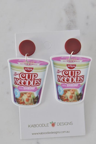 Acrylic Perspex Instant Cup Noodles Novelty Fun Drop Dangle Earrings