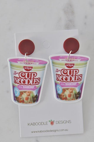 Acrylic Perspex Instant Cup Noodles Novelty Fun Drop Dangle Earrings