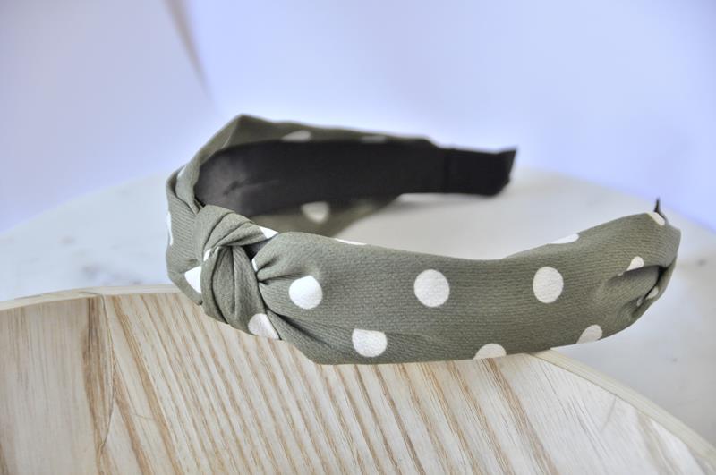 Fabric Knotted Headband - Grey Polkadot