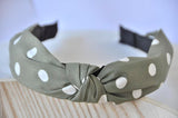 Fabric Knotted Headband - Grey Polkadot