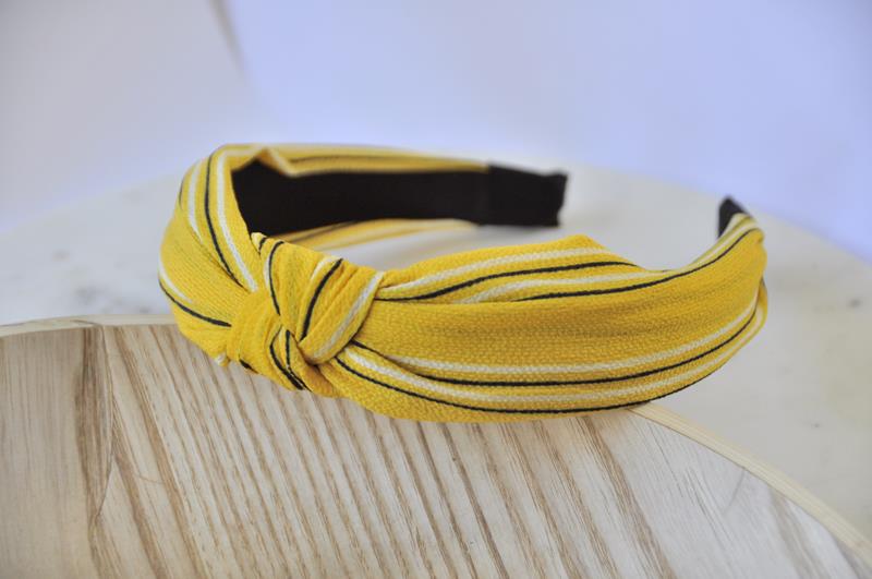 Fabric Knotted Headband - Mustard Yellow Stripes