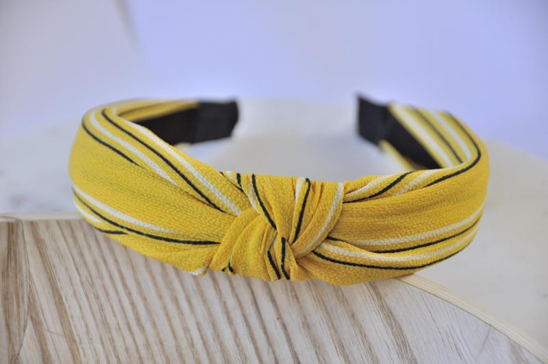 Fabric Knotted Headband - Mustard Yellow Stripes