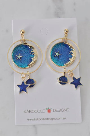 Astronaut Galaxy Universe Star Moon Planet Novelty Fun Drop Dangle Earrings