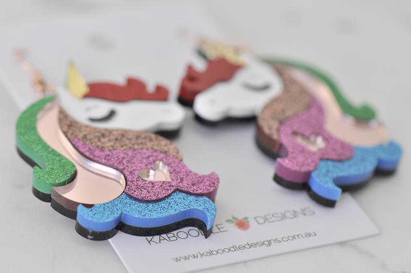 Acrylic Rainbow Unicorn Glitter Drop Dangle Earrings