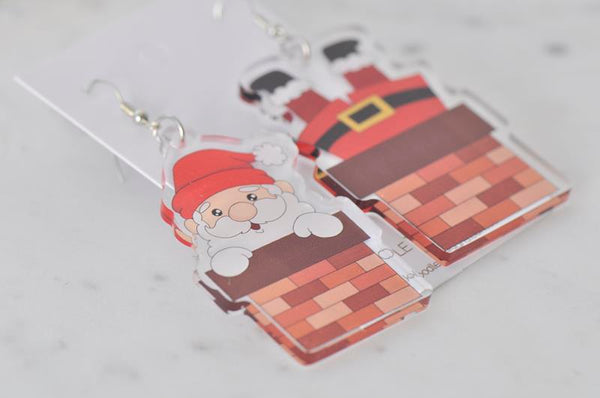Acrylic Christmas Santa Claus Chimney Drop Dangle Earrings
