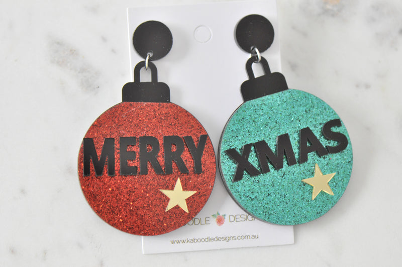 Acrylic Christmas Merry Christmas Xmas Bauble Balls Drop Dangle Earrings