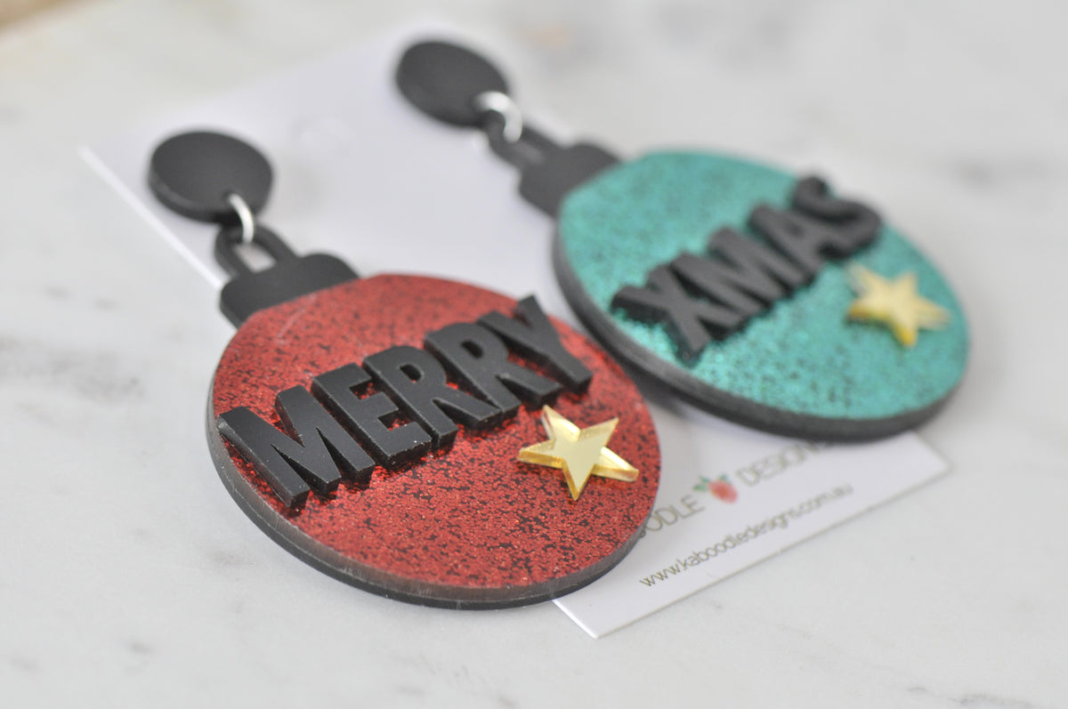 Acrylic Christmas Merry Christmas Xmas Bauble Balls Drop Dangle Earrings