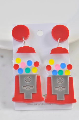 Acrylic Candy Gumball Machine Drop Dangle Earrings