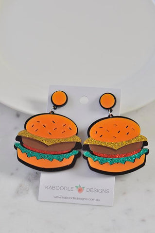 Acrylic Hamburger Big Mac Drop Dangle Earrings