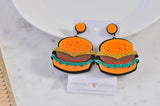 Acrylic Hamburger Big Mac Drop Dangle Earrings